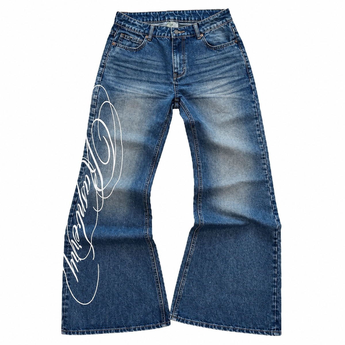 Niebieskie Jeansy Flared "Underground Font"
